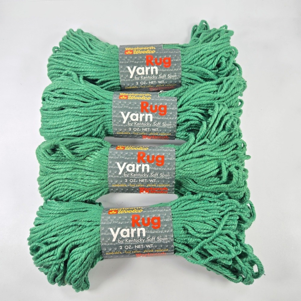 Vintage Woolworth Woolco Rug Yarn 648 Dark Green Kentucky Soft Spun 4 Skeins